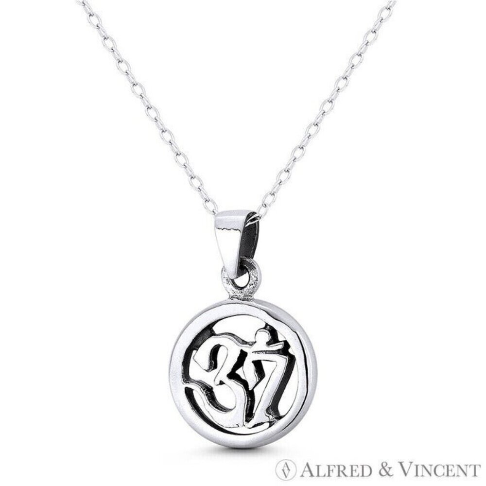 Om Aum Symbol Hindu / Buddhist Charm Pendant in Oxidized .925 Sterling Silver